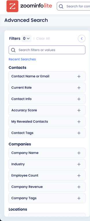 zoominfo filter options