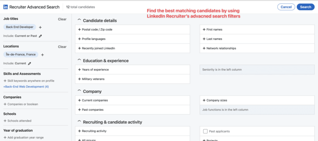 filtres de recherche avancés linkedin recruiter