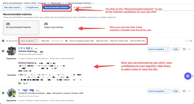 correspondances recommandées linkedin recruiter