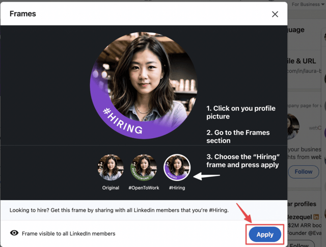 comment ajouter un cadre d'embauche sur votre photo de profil LinkedIn