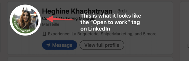 tag open to work linkedin