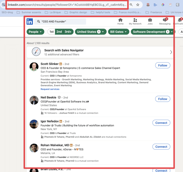 linkedin search results example