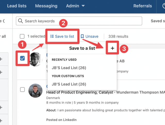 cómo guardar un lead en una lista de Sales Navigator 