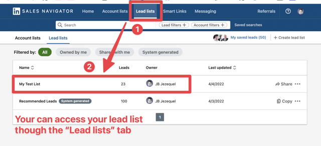 cómo abrir una lista de leads en Sales Navigator 