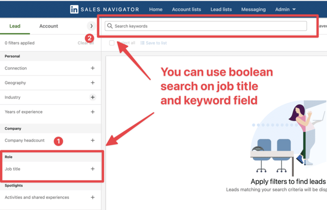 dónde usar la búsqueda booleana en LinkedIn Sales Navigator