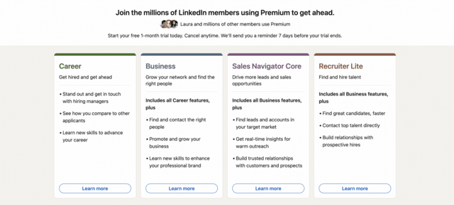 essai gratuit des forfaits linkedin premium pour particuliers