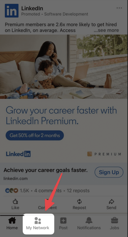 mein netzwerk in der linkedin-app öffnen, um verbindungseinladungen zu sehen