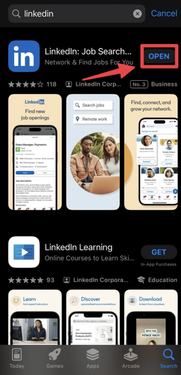 linkedin im iphone app store öffnen