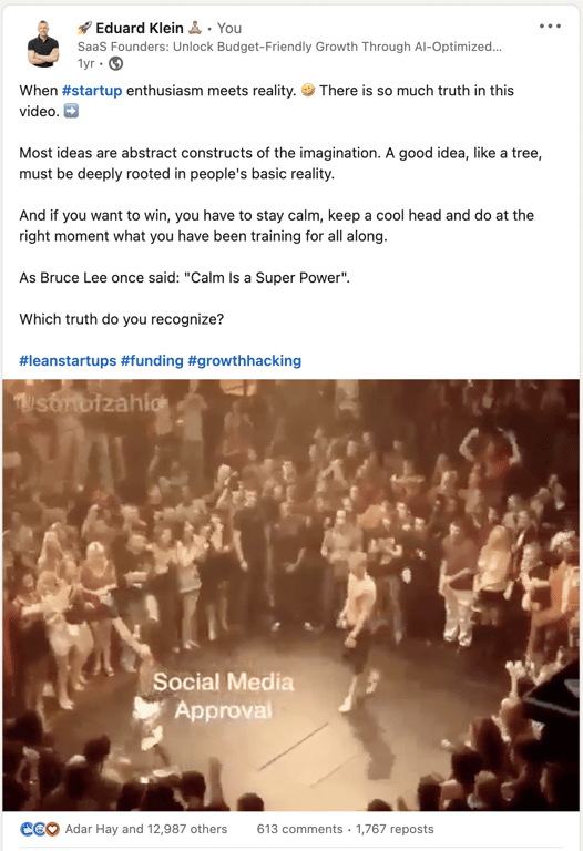 Exemple de publication virale sur LinkedIn
