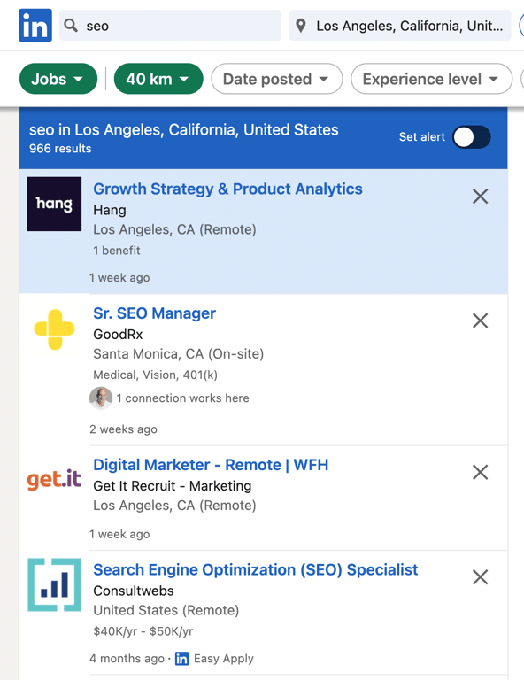 Recherche d'emploi sur LinkedIn