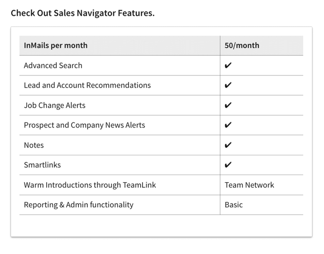 sales navigator team or advanced features