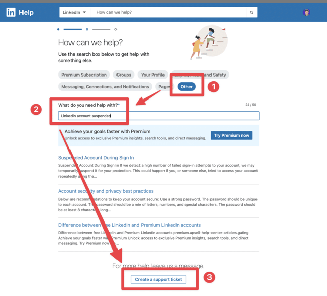 how to create linkedin support ticket