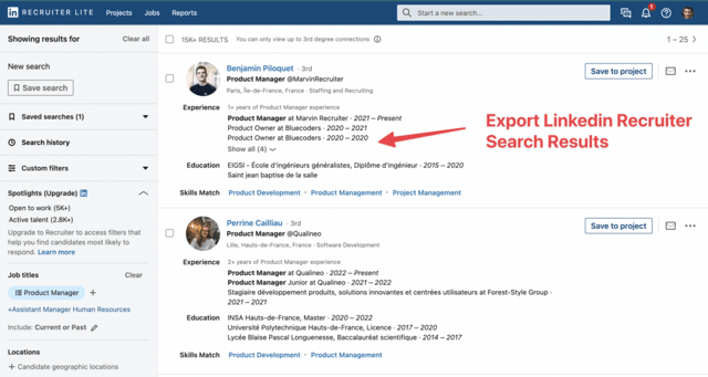 esportare la ricerca reclutatori su linkedin