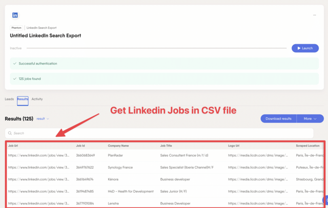 esportazione della ricerca lavoro da linkedin