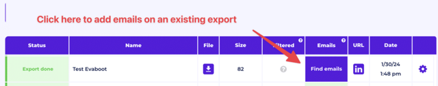 encontrar correos electrónicos de la exportación existente de Sales Navigator x