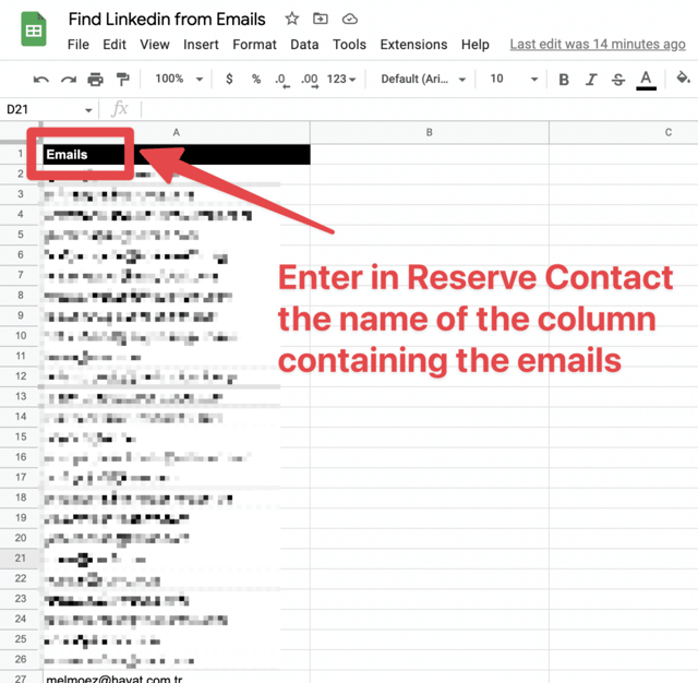 enter name column reverse contact