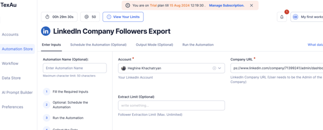 paste your linkedin company page url on texau