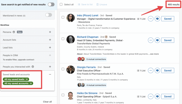 filtrar tus leads por listas de leads y cuentas guardadas en sales navigator