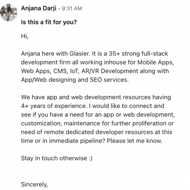 bad linkedin message example
