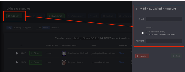 add a new account linkedin helper