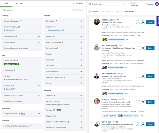 linkedin sales navigator search
