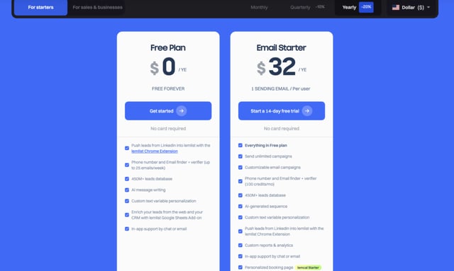 lemlist starter pricing plans