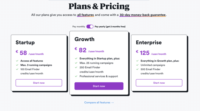 overloop cold email tool pricing plans 