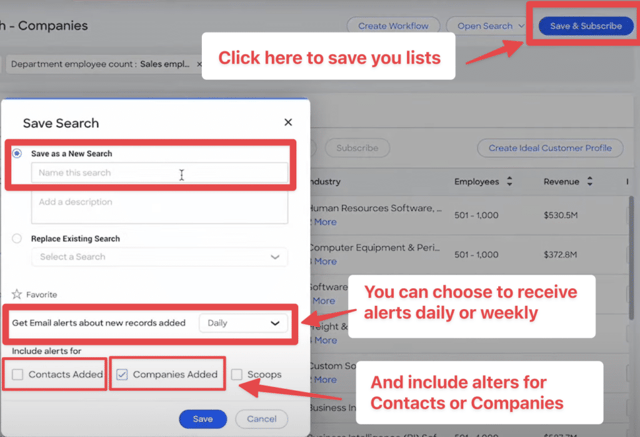 save lead lists zoominfo