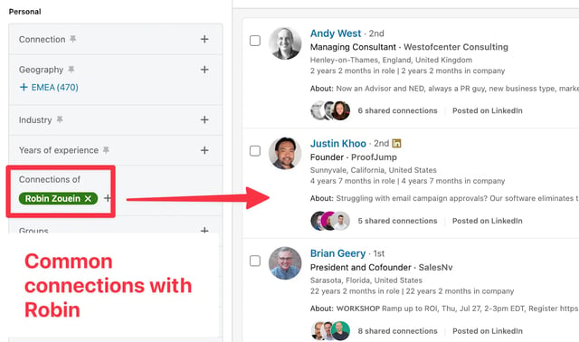 how to use the advanced connections of filter on linkedin sales navigator