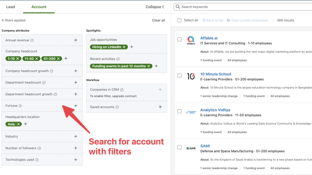 Segmentacion LinkedIn Sales Navigator account based marketing