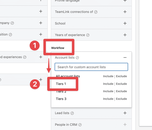 filtro de la lista de cuentas sales navigator