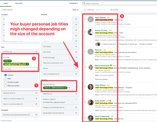 segmentacion segun el cargo linkedin abm