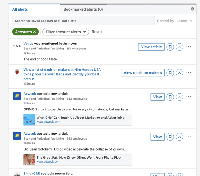 alertas de linkedin sales navigator para el account based marketing