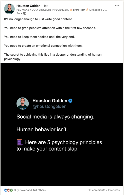 Houston Golden LinkedIn post