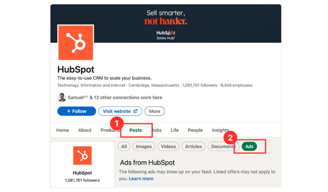 Competitor's LinkedIn ads search example