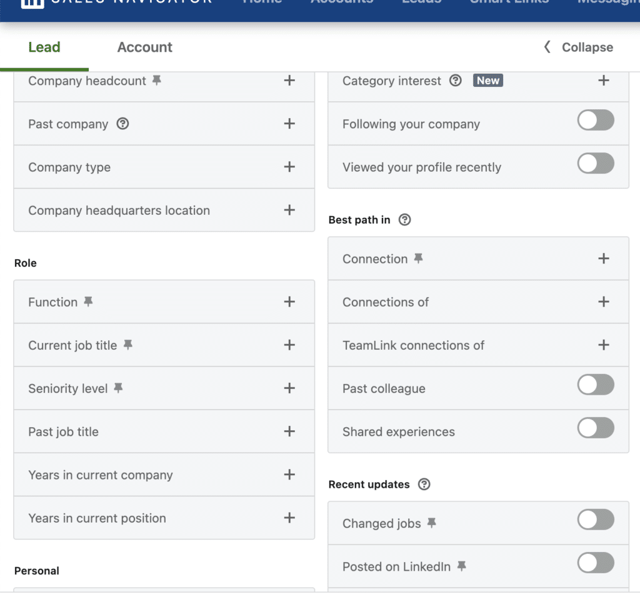 linkedin sales navigator advanced search filters 