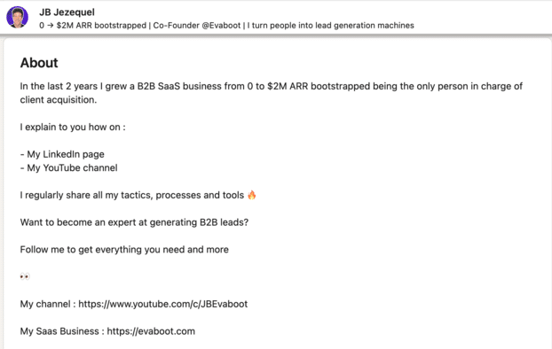 LinkedIn summary example - the pitch