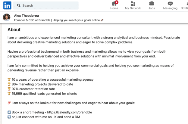 LinkedIn summary example skills and achievements