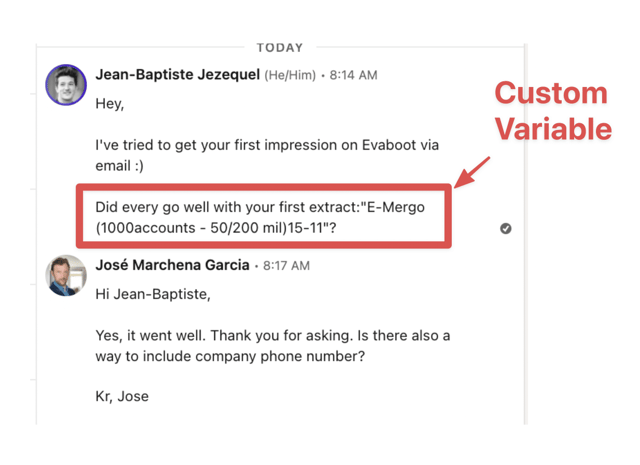 ejemplo de mensaje de prospección de linkedin con variable personalizada