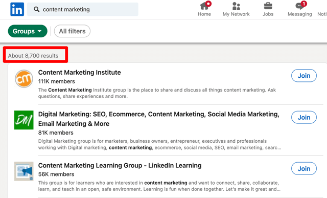 linkedin search results