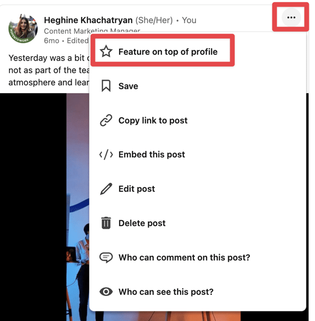 featured post in linkedin profile