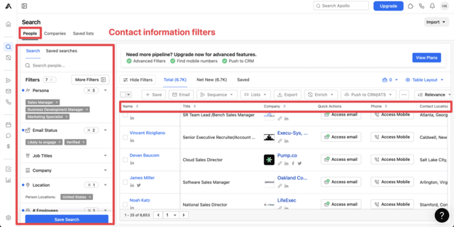 apollo io interface and email finder