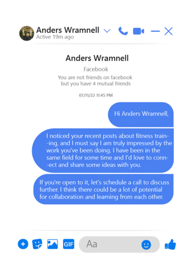 Facebook outreach message