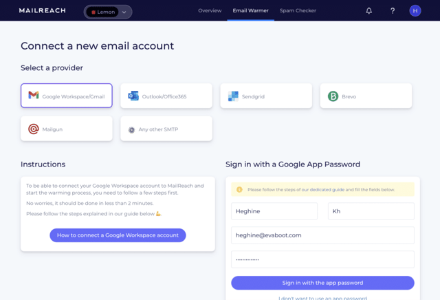 set up new email account on mailreach