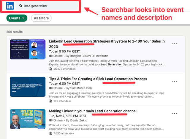 advanced linkedin search events