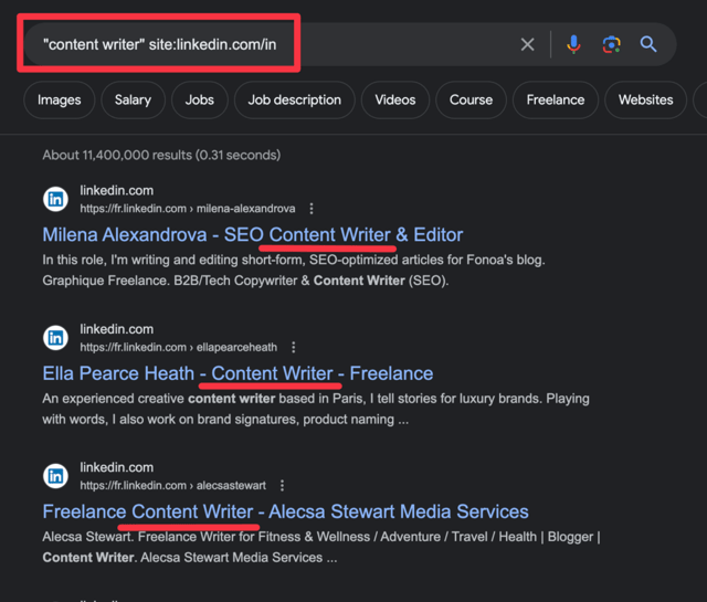 search linkedin with google