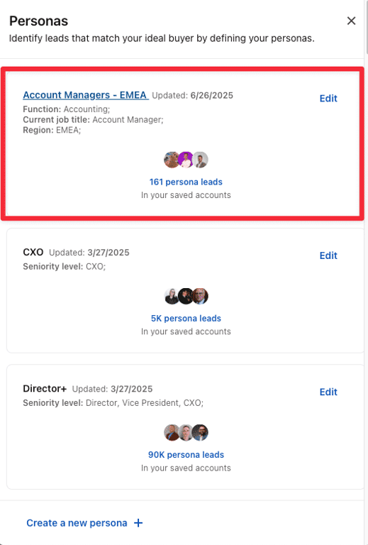 saved personas sales navigator