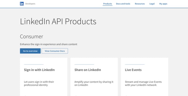 produits api LinkedIn