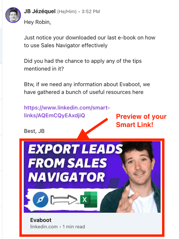 smart links in linkedin message 