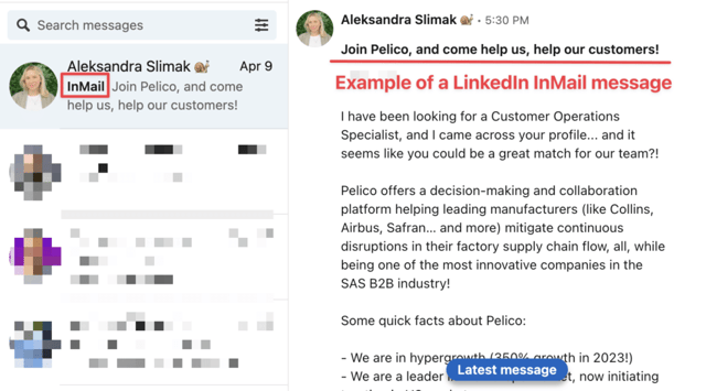 LinkedIn InMail exemple de message pour les recruteurs